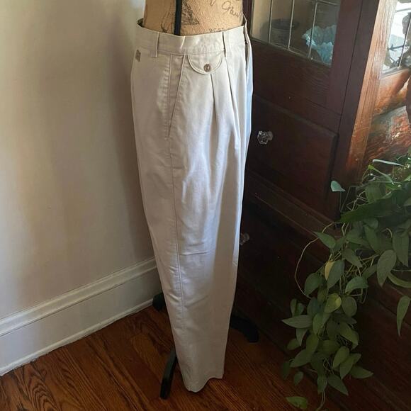 Vintage Lee 90s Pleated Twill Pants Beige 12P High Rise Cotton Workwear Neutral - Picture 5 of 17